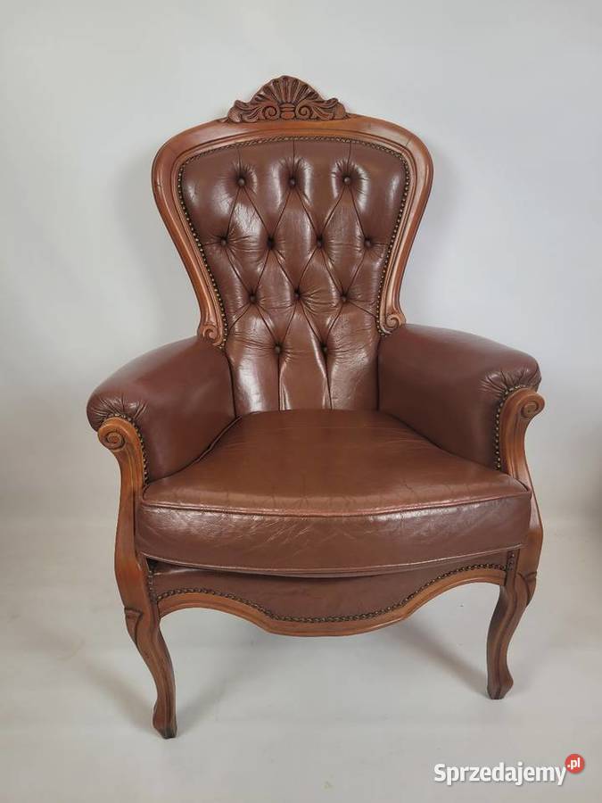 Fotel skórzany w stylu Ludwika 75cm Białogard