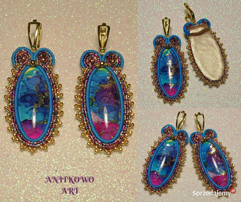 KOLOROWE KOLCZYKI ze złotą pikotką mazowieckie Warszawa