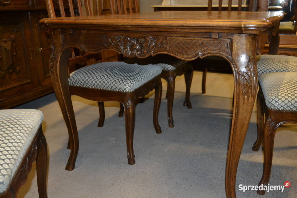 stół i 6 krzeseł ludwikowski komplet dąb Meble Będzin
