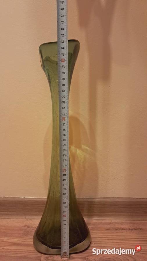 Zielony Wysoki Polski Wazon PRL Vintage Szkło zielony