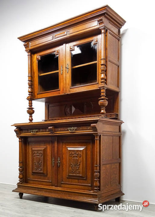ANTYK Wysoki KREDENS drewniany Kredens DĘBOWY 1 wielkopolskie Kalisz