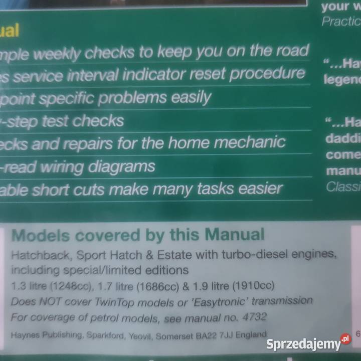 Książki Haynes 4 OpelVauxhall Astra Zafira Pb On Koło