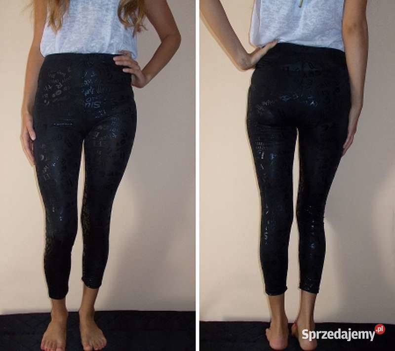Czarne legginsy z napisami XS 34 getry napisy Rozmiar 34(XS) Moda i Styl kujawsko-pomorskie Toruń