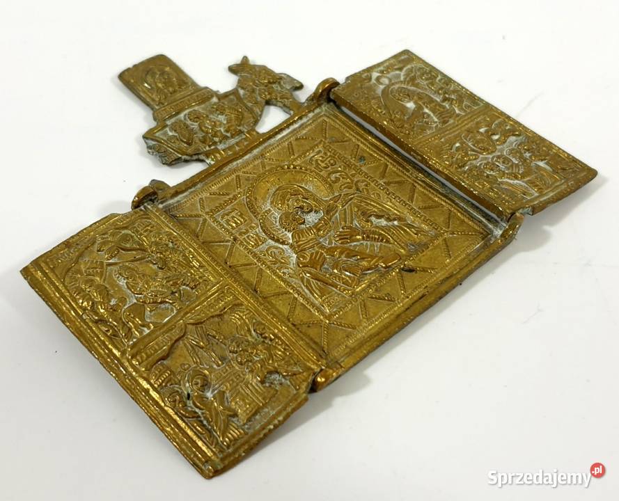 Ikona Matka Boża Włodzimierska Tryptyk XIXw 0421 Malarstwo Warszawa