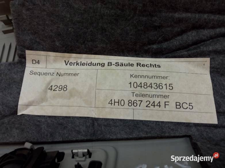 OSŁONA SŁUPKA B LEWA PRAWA KOMPLET Audi A8 III