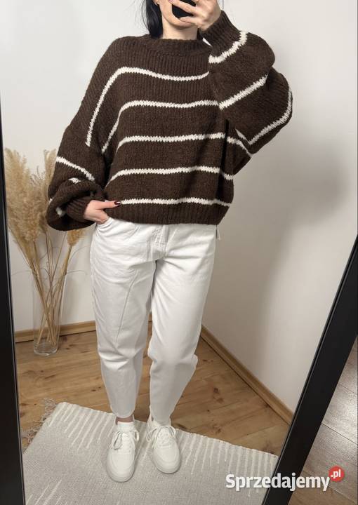 Cieplutki damski miękki sweter brązowy w białe Swetry i golfy Ostrzeszów
