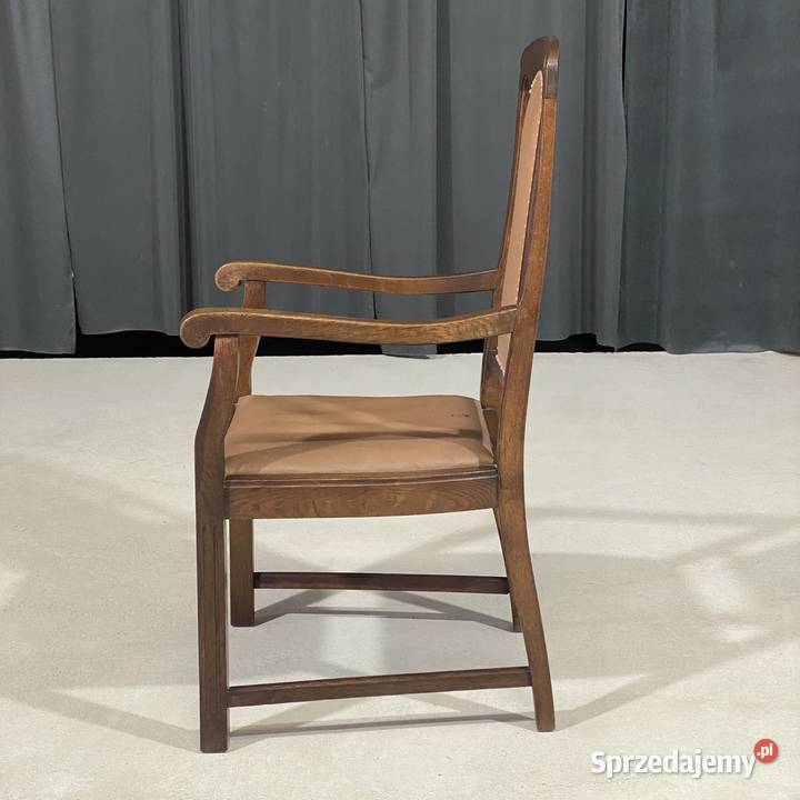 Stylowy fotel dębowy ze skórą elegancki 59cm Budno