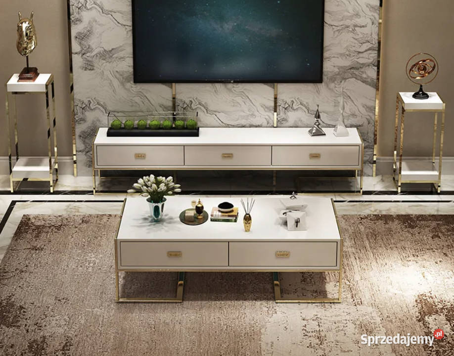 Szafka rtv złota nowojorska Exclusive White Szafki Golkowice