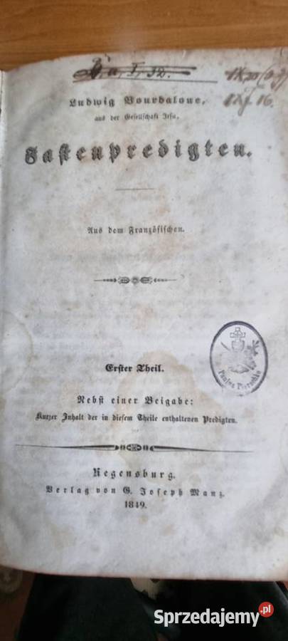 Stara Niemiecka książka Religijna 1849 r Nisko