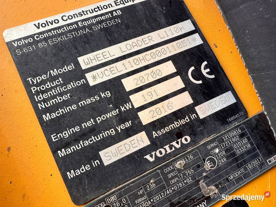 Ladowarka kolowa VOLVO L 110 H Rok produkcji 2016 sprzedam