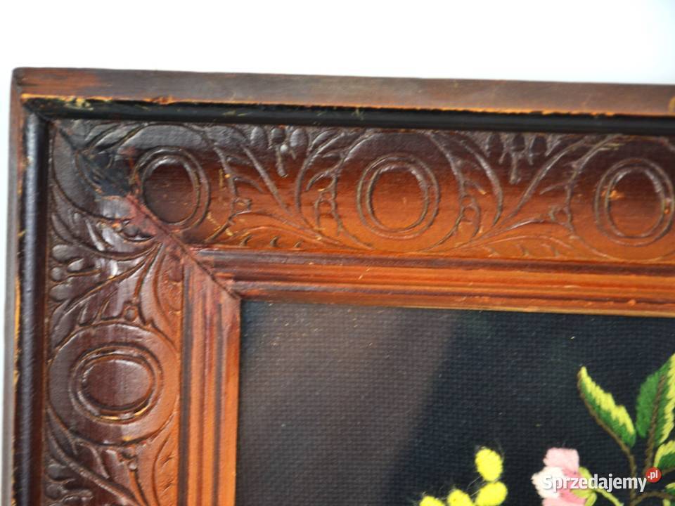 Obrazek haftowany bukiet drewniana rama 4032 Bronisze sprzedam