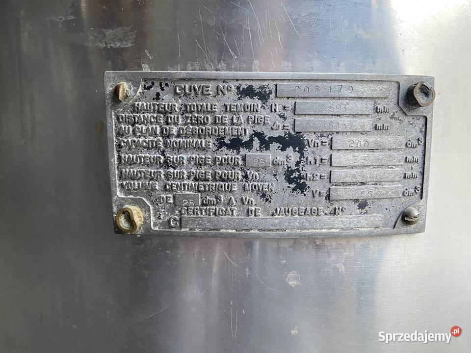 Zbiornik na mleko 200l Bydło mleczne Kawęczyn