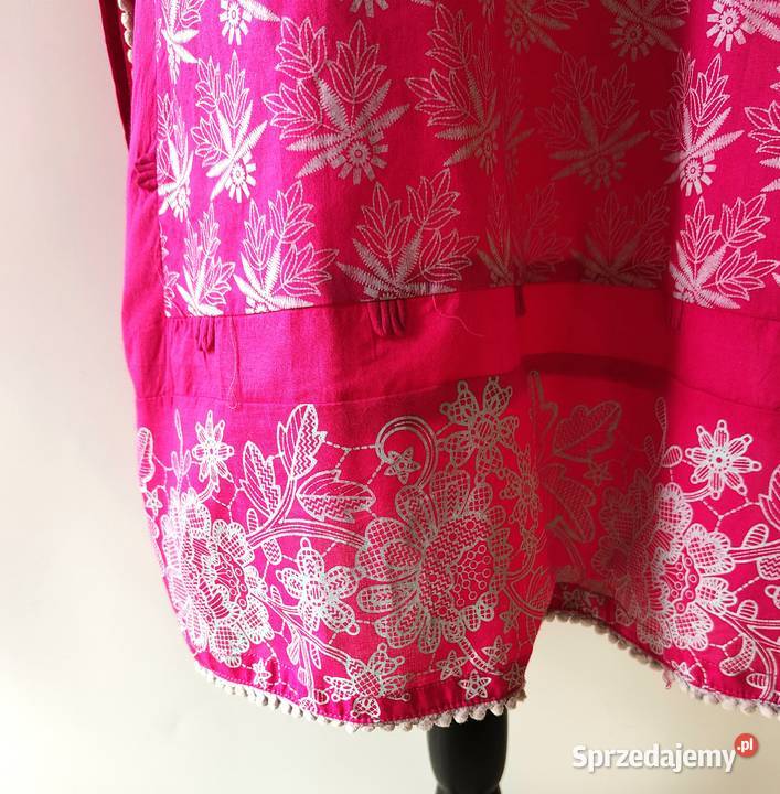 Nowa tunika indyjska różowa S 36 M 38 biały wzór Szczecin