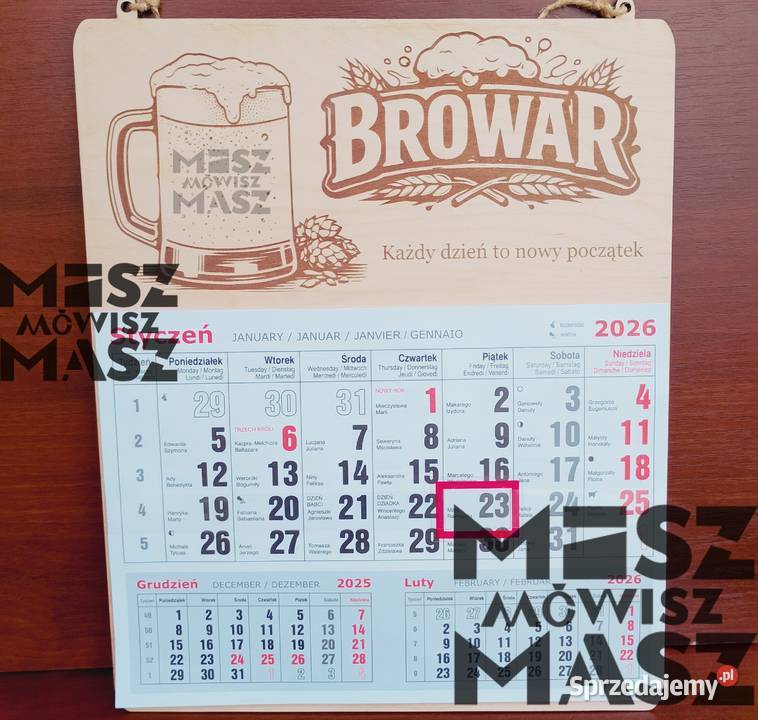 Kalendarz 2026 drewniany na każdą okazję grawer Rękodzieło sprzedam