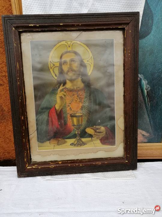 Stary obraz religijny J Ch Piękny antyk Pleszew