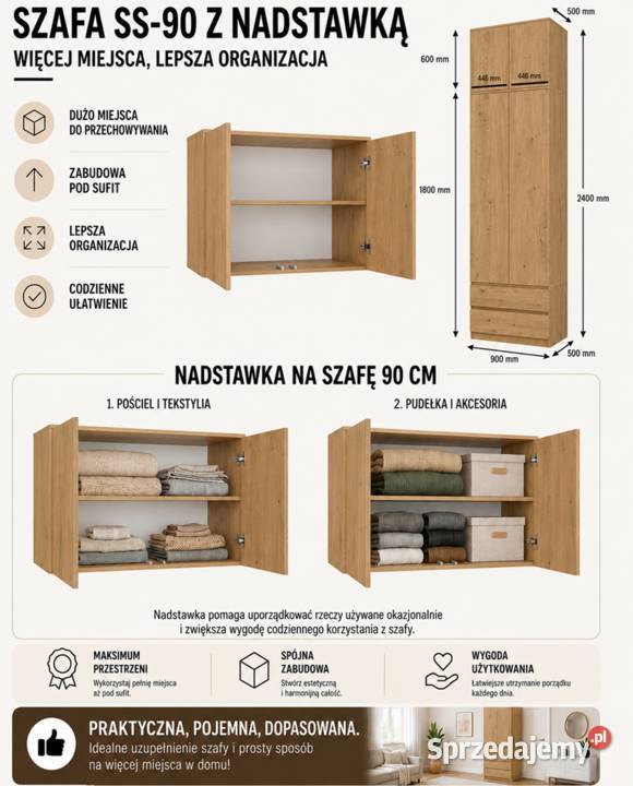 Szafa Malwa SS90 z Nadstawką DĄB ARTISAN