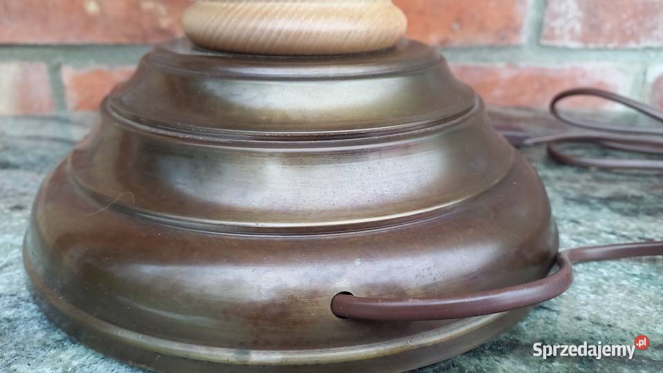 Lampka drewniana mosiężna metalowa ze szklanym Gawroniec