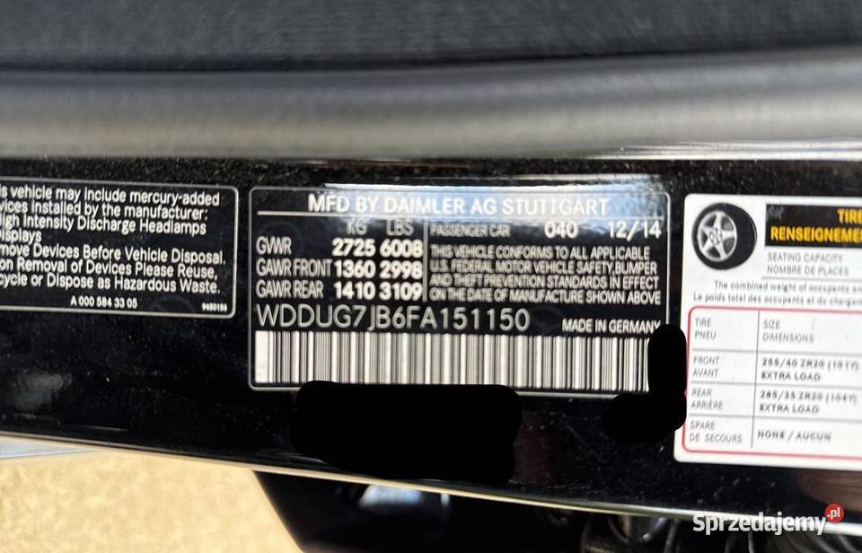 2015 MERCEDESBENZ S 63 AMG Rok produkcji 2015 Bełchatów