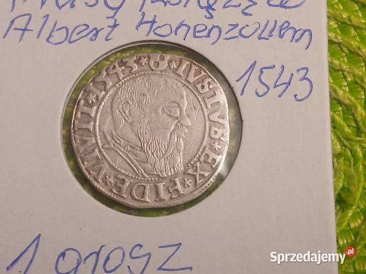 moneta srebrna Prusy Książęce grosz z 1543r Łomża