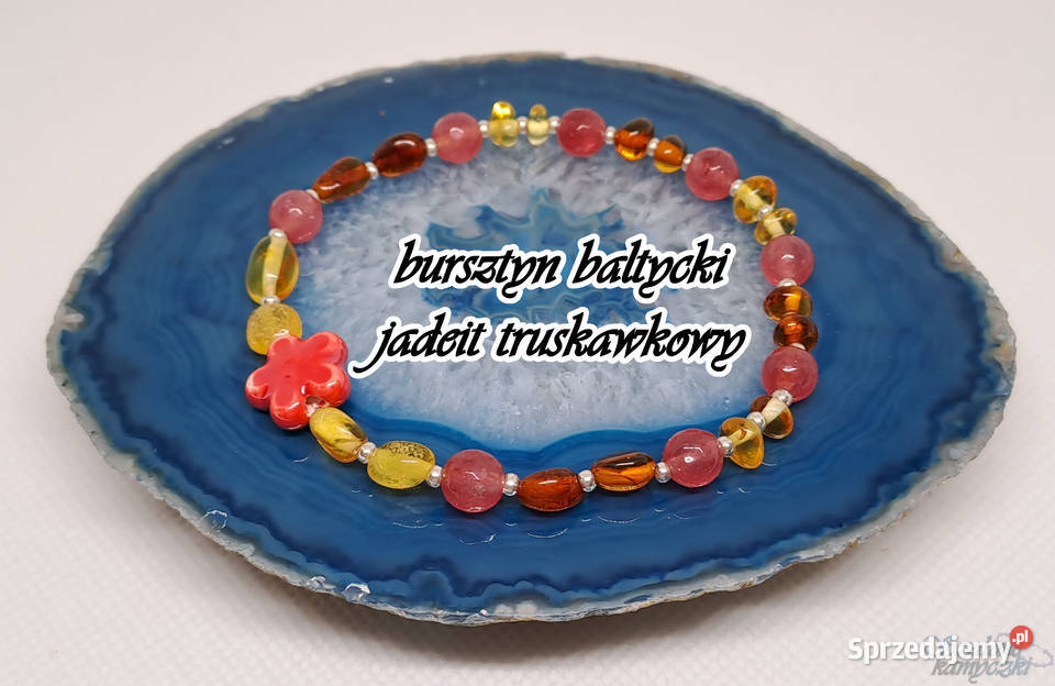 Bransoletka bursztyn bałtycki jadeit truskawkowy Bransoletki Warszawa