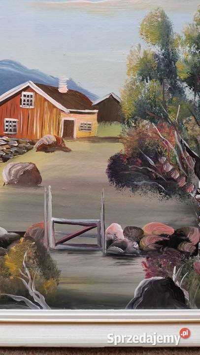 Stary oprawiony w ramie obraz na dykcie Norweski Zamość