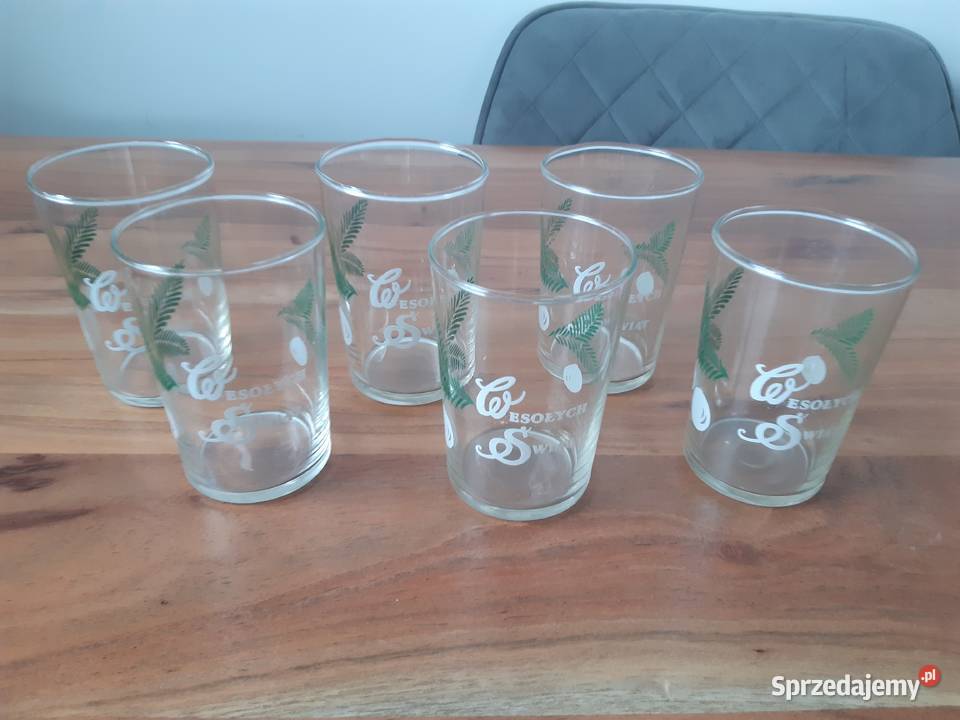 6 PRL Szklanka Wesołych Świąt Choinka Bombki Warszawa