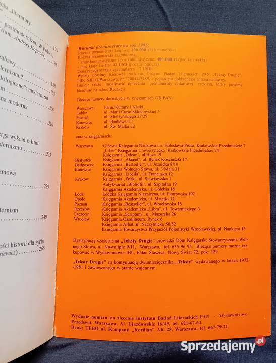 Teksty drugie 56 2930 1994 r Dwumiesięcznik PAN Koźminek sprzedam