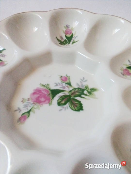 patera na jajka w róże ze złoceniami vintage