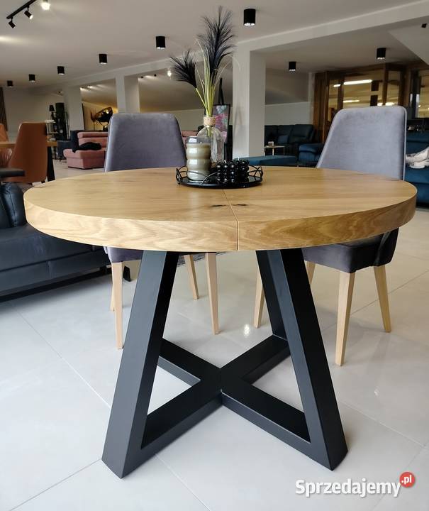 Stół OKRĄGŁY Dębowy 110 ROZKŁADANY z Sękami Meble opolskie Opole