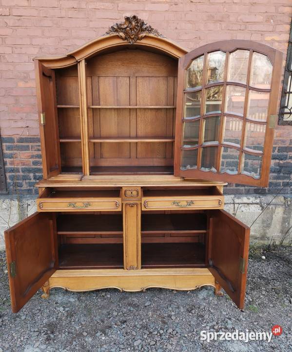 Dębowy kredens rocaille witryna antyk transport Wałbrzych