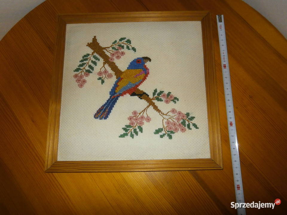 Obraz haftowany w ramie 27x27 rękodzieło vintage Łódź