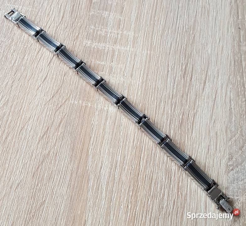 120 Nowa bransoleta męska czarno srebrna stal Szczecin