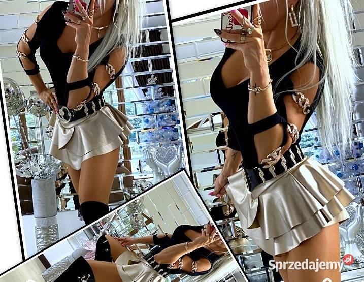 wysyłka GENIALNA bluzka damska czarna klamerki Bluzki i koszule Łapy