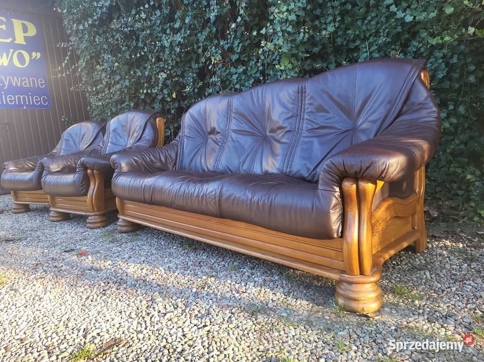 Piękny komplet wypoczynkowy ze skóry sofa dwa