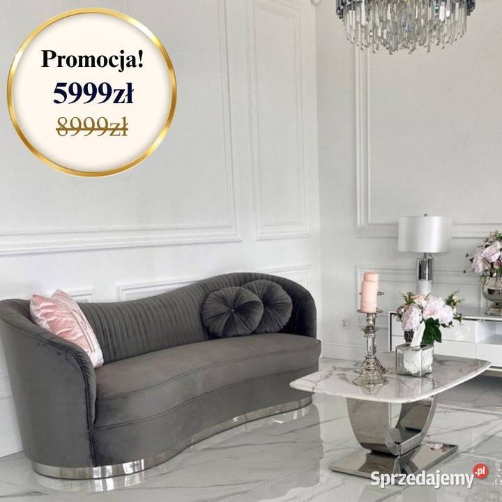 Sofa DONNA Plisowana Szara Welwet Nowoczesna 212cm Warszawa