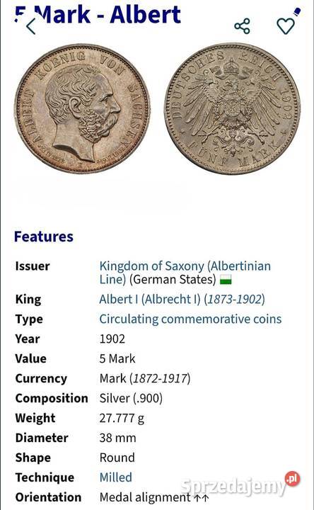 5 Marek 1902 r Saksonia POŚMIERTNA sprzedam