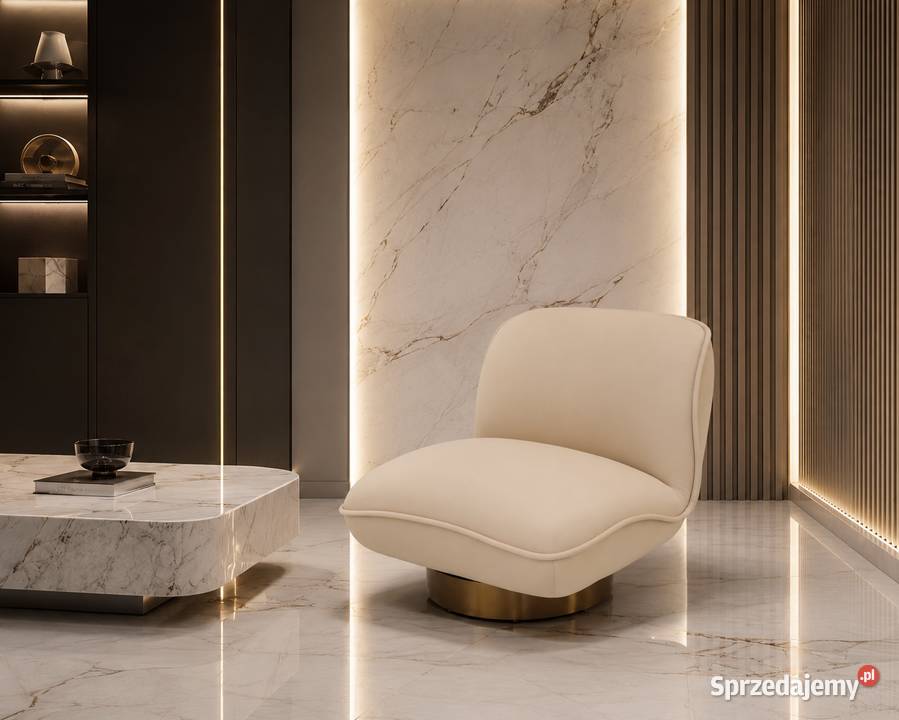 Fotel wypoczynkowy glamour welurowy Monte Cream Fotele