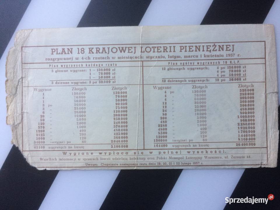 1050 Kupon 18 Krajowej Loterii Pieniężnej