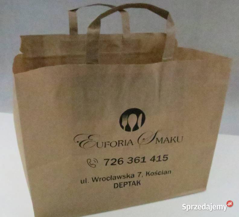Torby papierowe szare cateringowe szerokie z