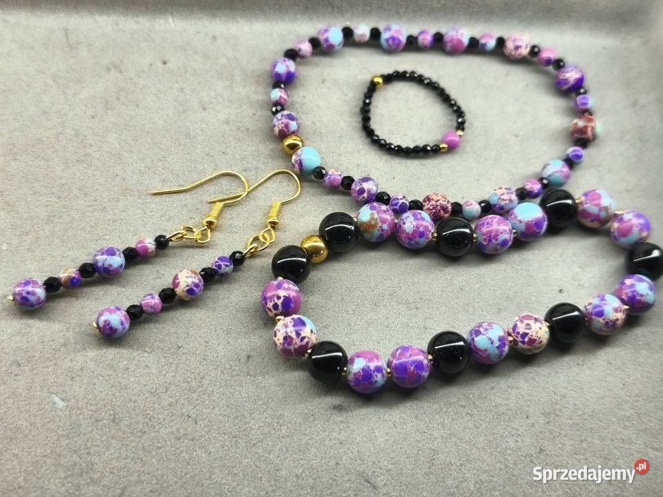 Zestaw biżuterii jaspis cesarski hematyt mazowieckie Sokołów Podlaski