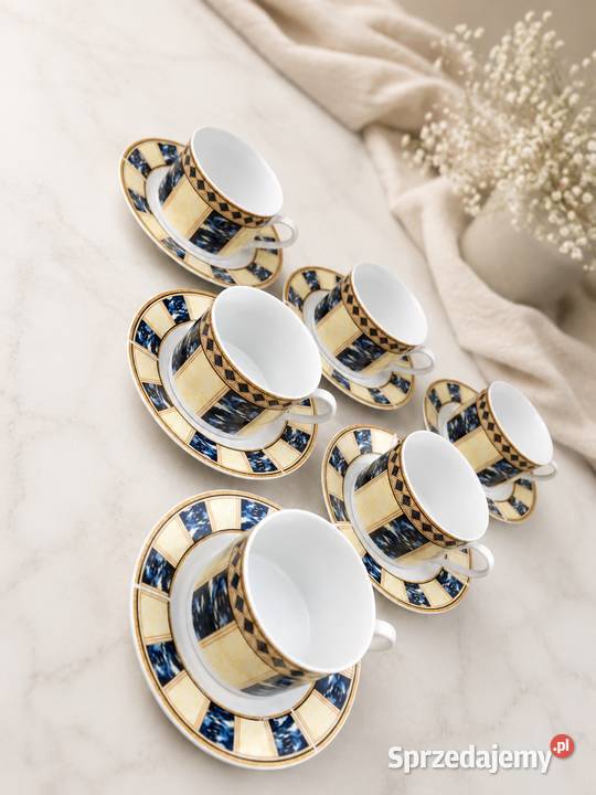 Komplet 6 filiżanek ze spodkami porcelana Łańcut