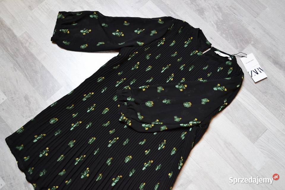 Sukienka Zara L czarna plisowana kaktusy print Spódnice i sukienki Płock