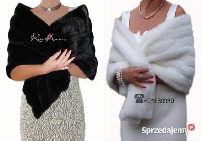 Ślubny elegancki SZAL FUTRZANY do ślubu wesele Tarnów