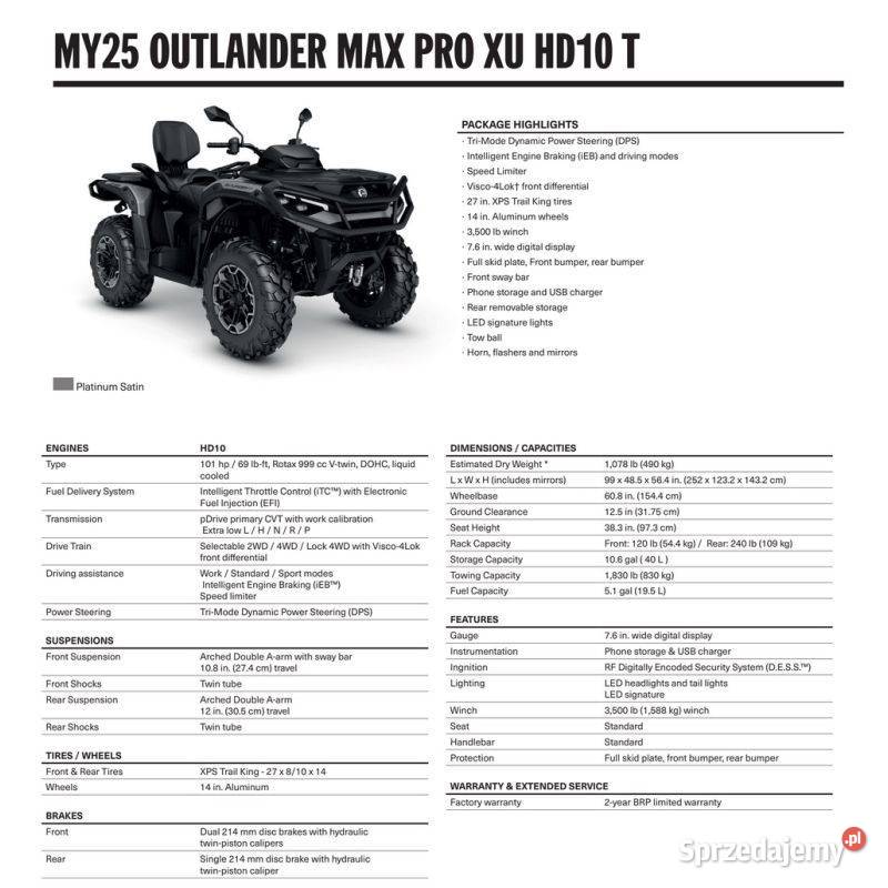 QUAD CanAm Outlander Pro XU HD10 T 2025 4XSA Nowy Sącz