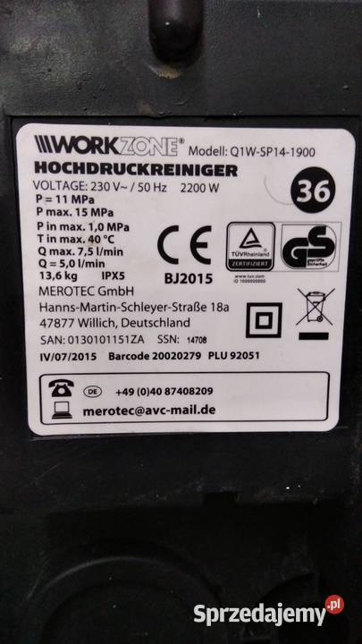 Myjka ciśnieniowa marki WorkZone 2200W