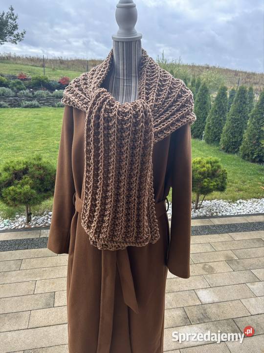 Szal złotobrązowy wzór francuski handmade nowy Olsztyn sprzedam