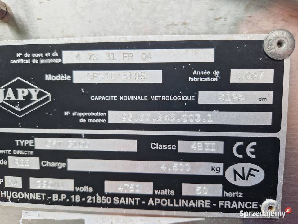 Schładzalnik do mleka 3200l Japy Kryos Szczutowo