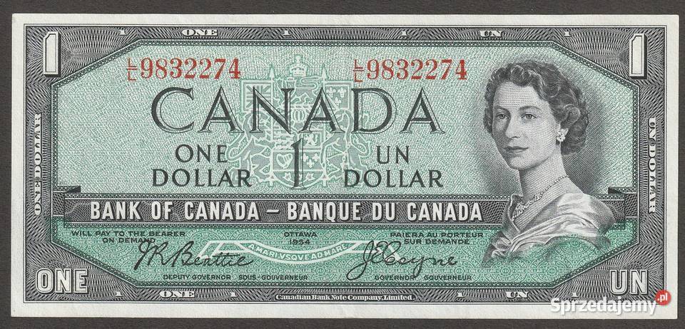 KANADA 1 DOLAR 1954 ELZBIETA II STAN BANKOWY UNC Łódź