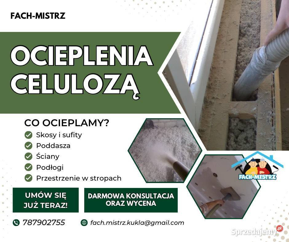 Ocieplenia celulozą Myślenice usługi budowlane