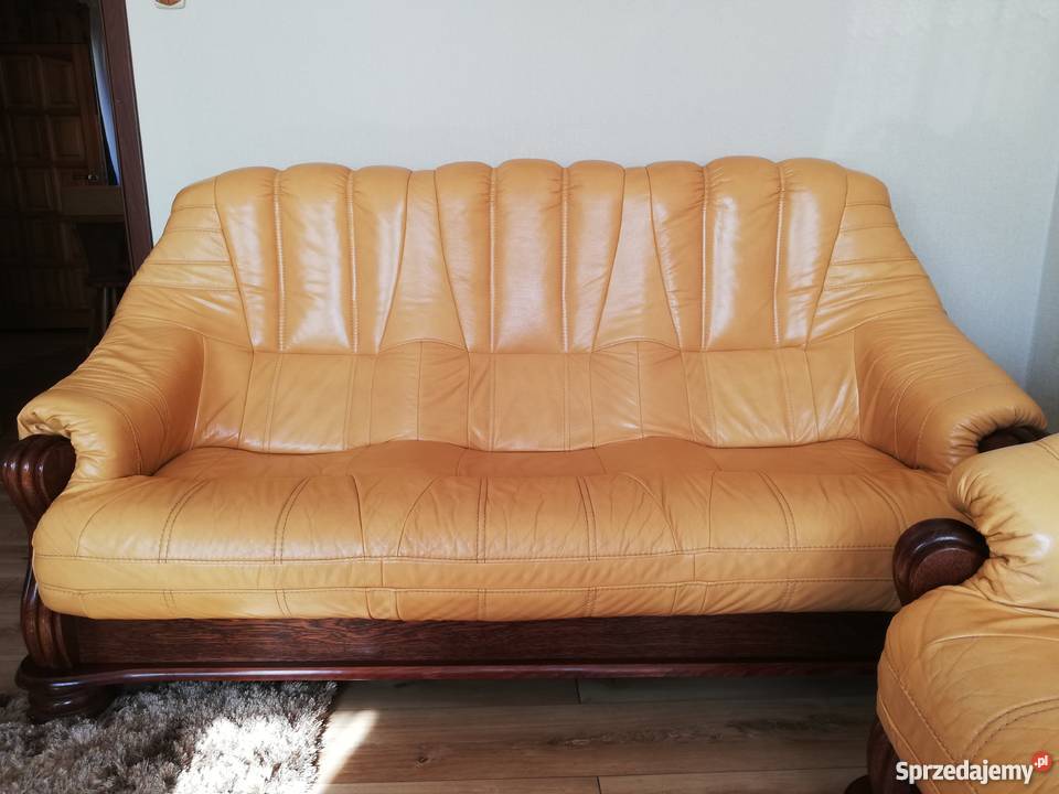 Wypoczynek skórzany fotele sofa skóra stelaż dąb skóra kujawsko-pomorskie sprzedam